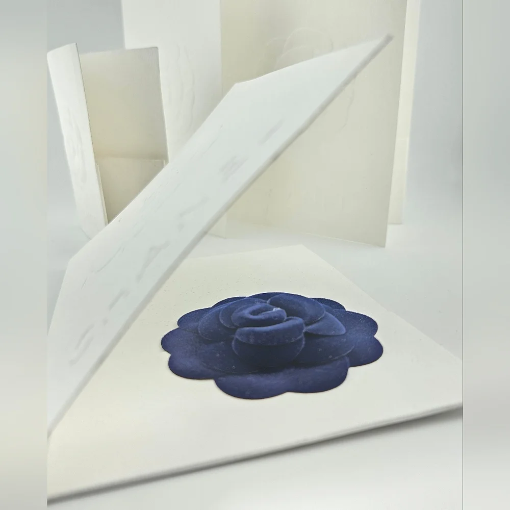 Authentic Chanel Navy Blue Velvet Flower and Card Holders